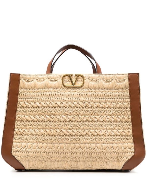 Valentino Garavani VLogo Signature embroidered raffia tote bag