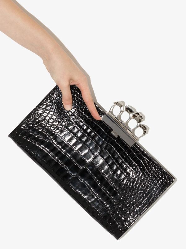 Alexander McQueen crocodile-embossed knuckleduster clutch - Image 4